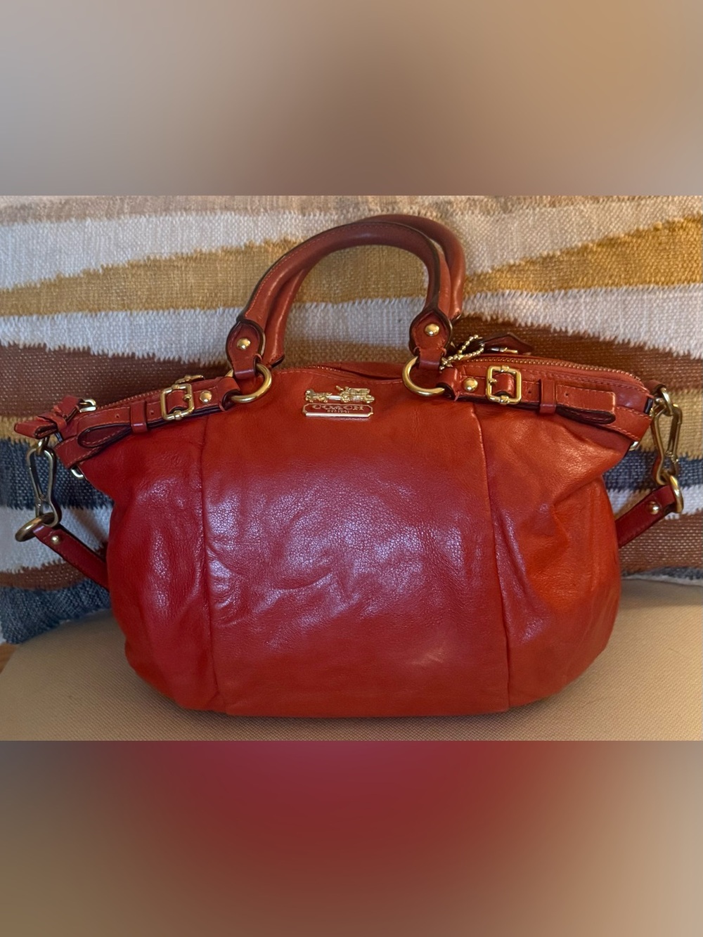 Coach Madison Sophia Satchel Red Leather Crossbody Bag Gold Hardware - Picture 3 of 14
